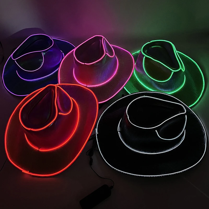 Rave Glowing Light Up Bar Cowboy Hat LED Luminous Bride Cowgirl Cap NightClub Bachelor Party Props Neon Hat Festival Supplies