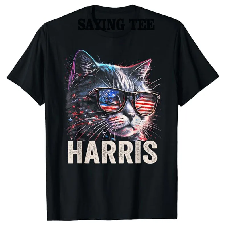 

Kamala Harris for President 2024, Funny Cat Graphic T-Shirt Women's Fashion Kitty Lover Outfits Pro Harris Support Campaign Tees