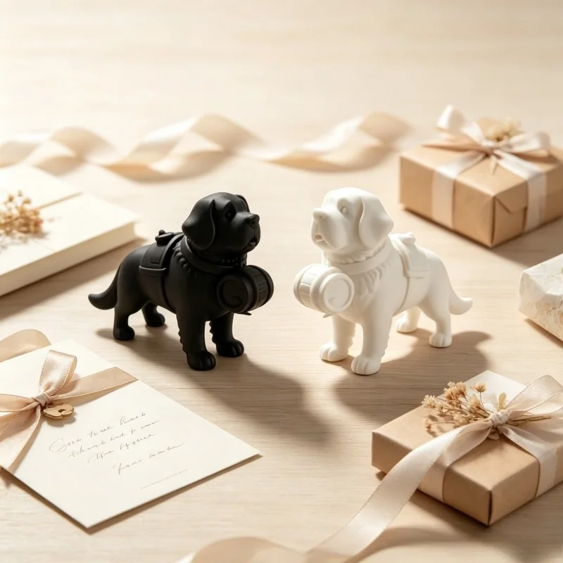 Dog Figurine 3D Printed Desk Decor Saint Bernard Sculpture Home Office Ornament Mini Black and White Colors Are Available.