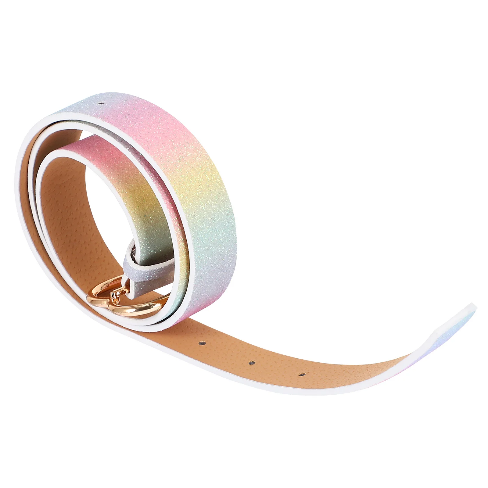 

Heart-Shaped Buckle PU Glitter Colorful Dress Waist Belt Stylish Fashion Rainbow Ladies Girdle Banquet Party