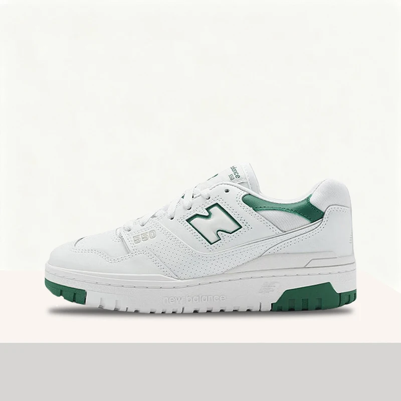 New Balance Leather Unisex White/Green Low-Top Sneakers – Non-Slip Durable Sole & Fashionable Comfortable Fit BB550SWB