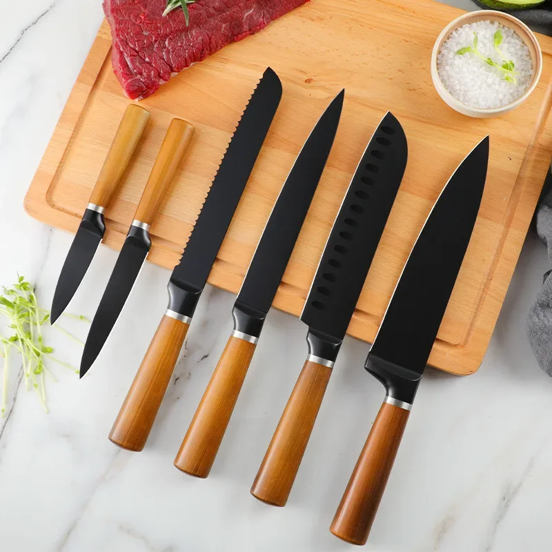 Chef knife Stainless steel Acacia wood seat 7-piece knife set Foreign trade combination set