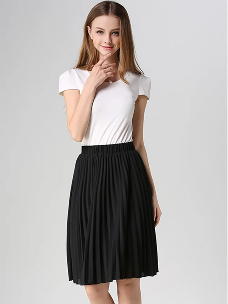 Women Chiffon Pleated Skirt Vintage High Waist Tutu Skirts Womens Saia Midi Rokken 2024 Summer Style Jupe Femme Skirt