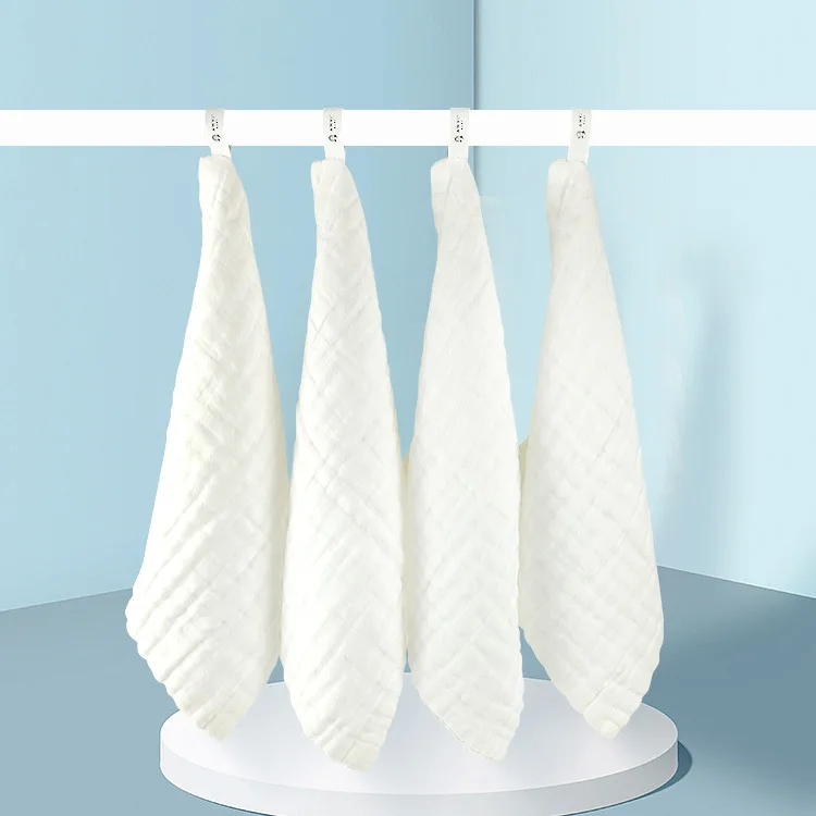White 100% Cotton 6-Layer Gauze Square Towel – Soft, Highly Absorbent & Breathable Solid-Color Hand Towel for Children