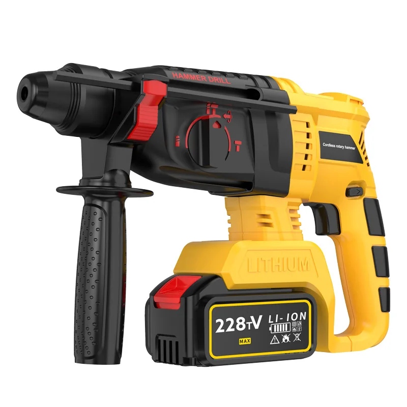 

21V brushless rechargeable electric hammer lithium battery impact drill concrete wireless heavy duty round handle electric hamme
