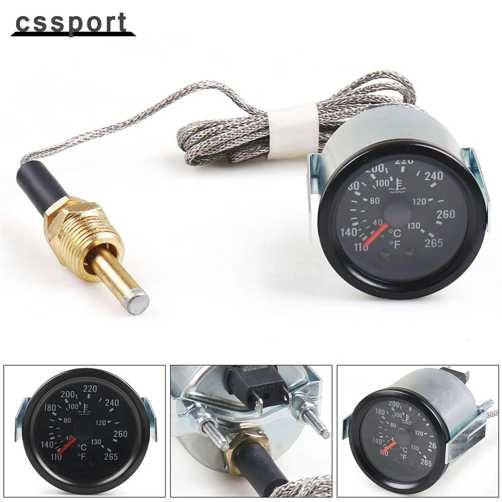 

2'' 52mm Chrome Pointer Water Temp Temperature Gauge Mechanical Black Face ℃ / ℉