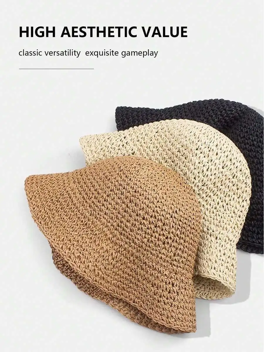 

Womens Breathable Woven Straw Bucket Hat With Wide Brim For Beach Travel Outdoor Summer