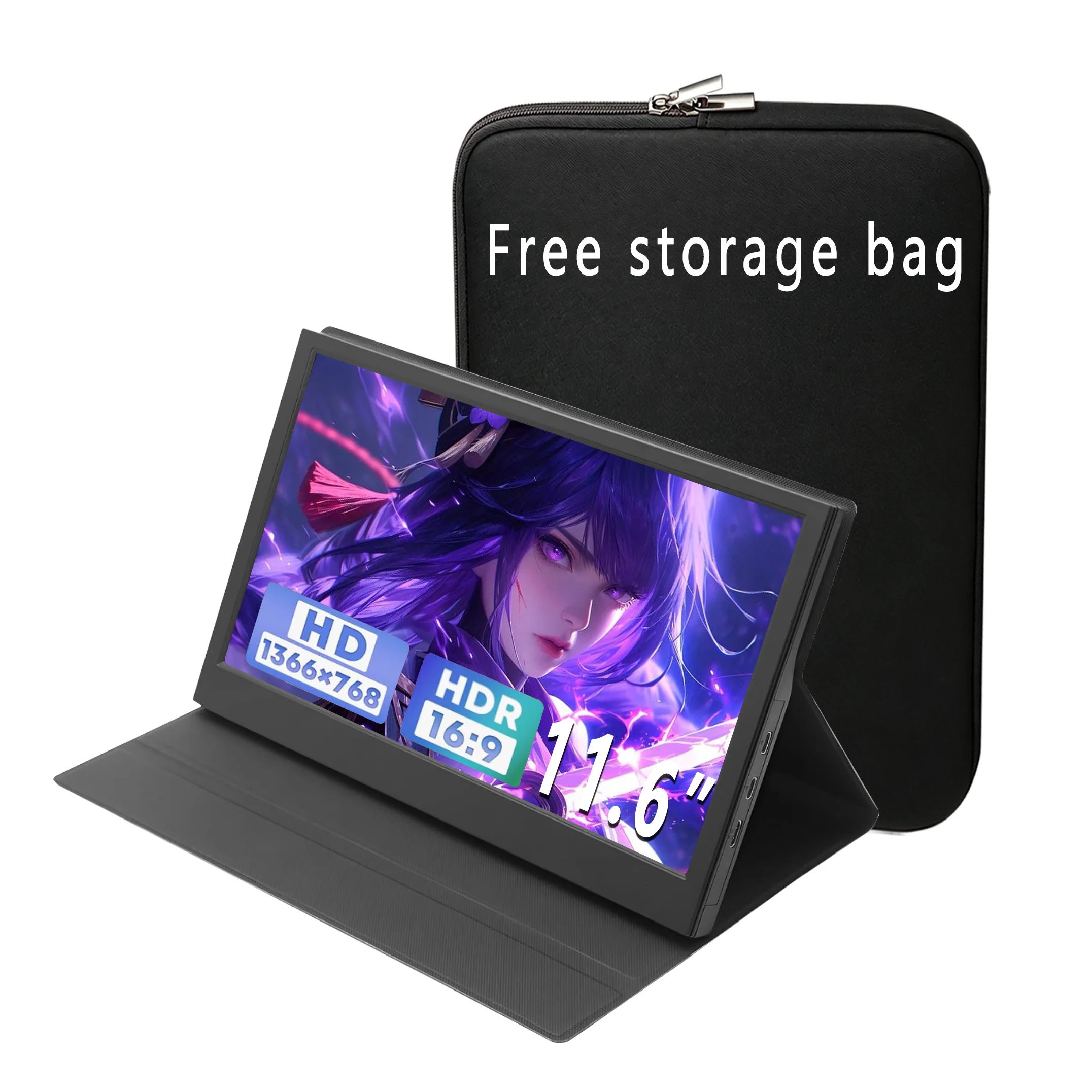 AHXJKA 11.6 Inch Portable Monitors 1366*768P HD IPS Can One line link With Type-C Mini HDMI For Phone Laptop PS4/5 TV XBox Mac