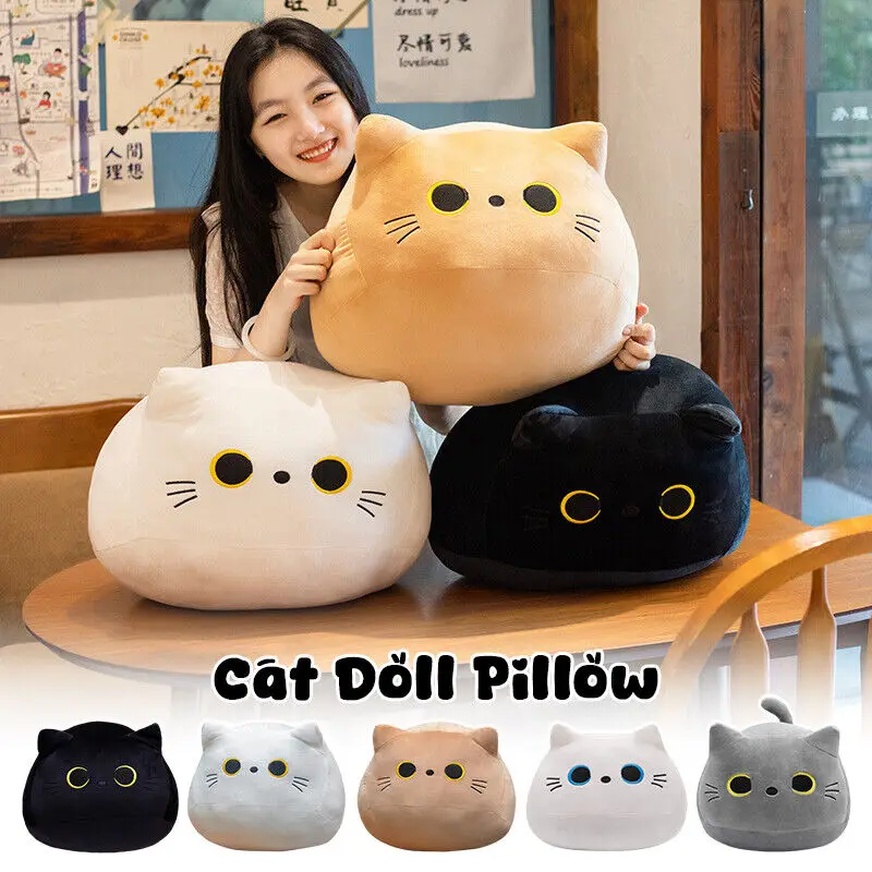 10/30CM Black Cat Plush Pillow Cartoon Cat Head Plushie Stuffed Toys Cat Doll Cat Doll Pillow Plush Toy Cuddly Pillow Cushion