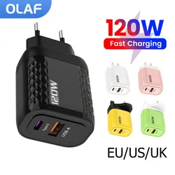 Szybka ładowarka 120W PD QC 3.0 USB typu C Szybkie ładowanie Wtyczka UE/USA/UK Zasilacz do iphone Xiaomi Huawei Samusng