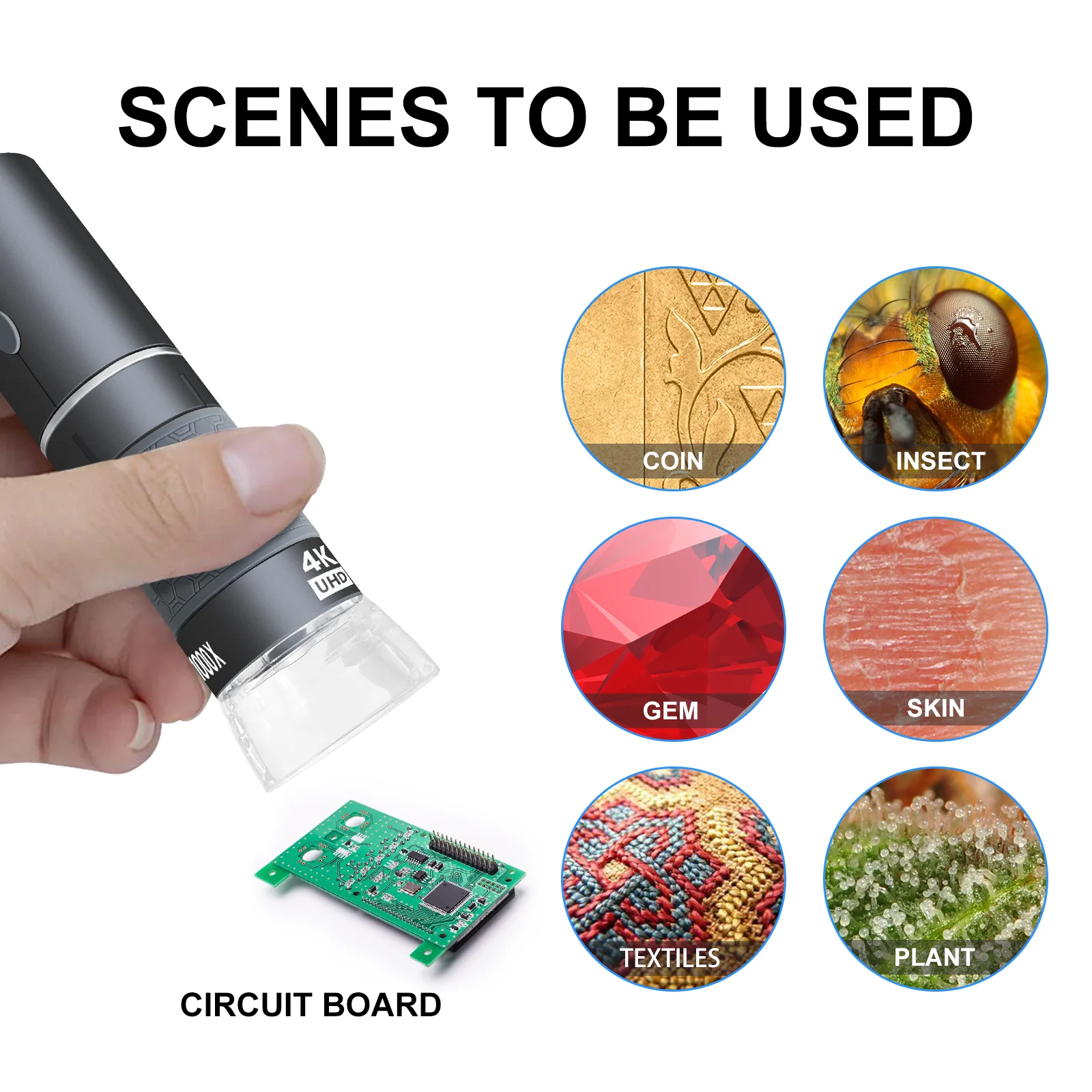 Microscopio WiFi 4K para iPhone Android, endoscopio Digital USB 50 a 1000X Mini cámara Super HD Compatible con teléfonos móviles y ordenadores