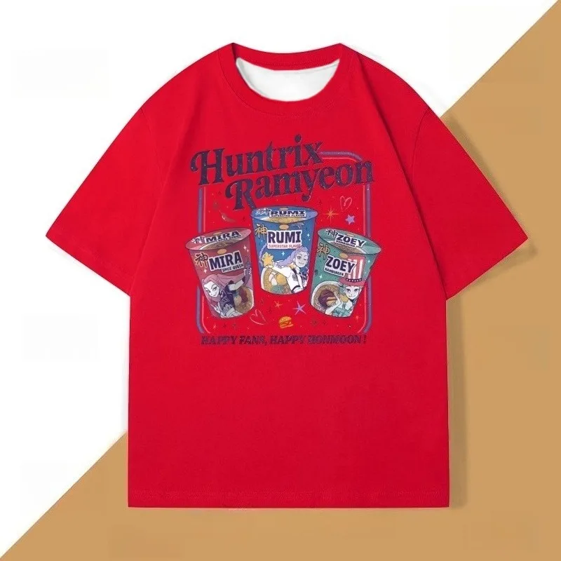 2025 شعبية KPop شيطان الصيادين Huntrix الكرتون ثلاثية الأبعاد تي شيرت مطبوع فضفاض تنفس التجفيف السريع قصيرة الأكمام الجولة الرقبة #4