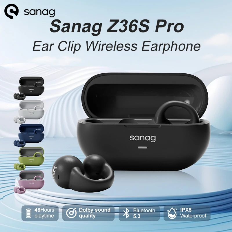 

Sanag Z36S Pro Ear Clip Wireless Bluetooth Air Conduction Headphones 48Hours Playtime IPX5 Waterproof Bluetooth 5.3 Earbuds