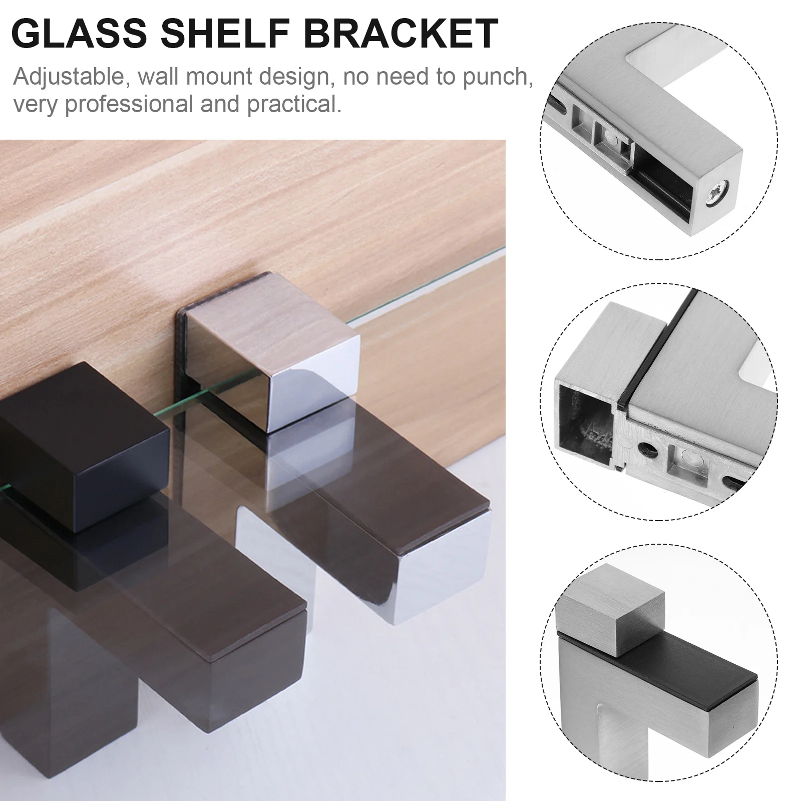 2 Pcs Adjustable Glass Clip Clips Bracket Floating Clamps Fixing Shelf Brackets Metal Wall Mount