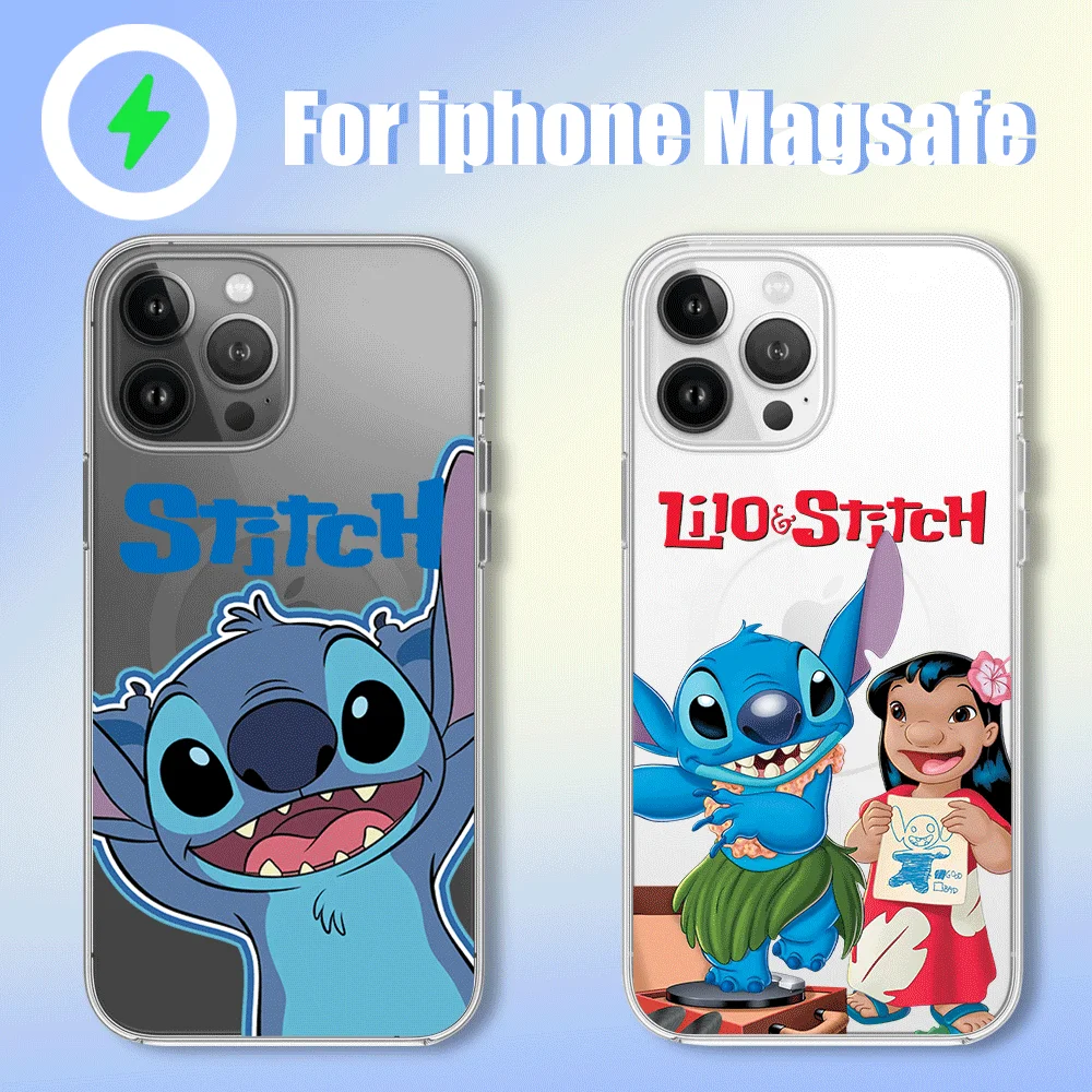 MINISO Stitchs Cartoon Phone Case for iPhone 12 11 13 14 15 16 Max Pro Plus Magsafe Magnetic Wireless Cover