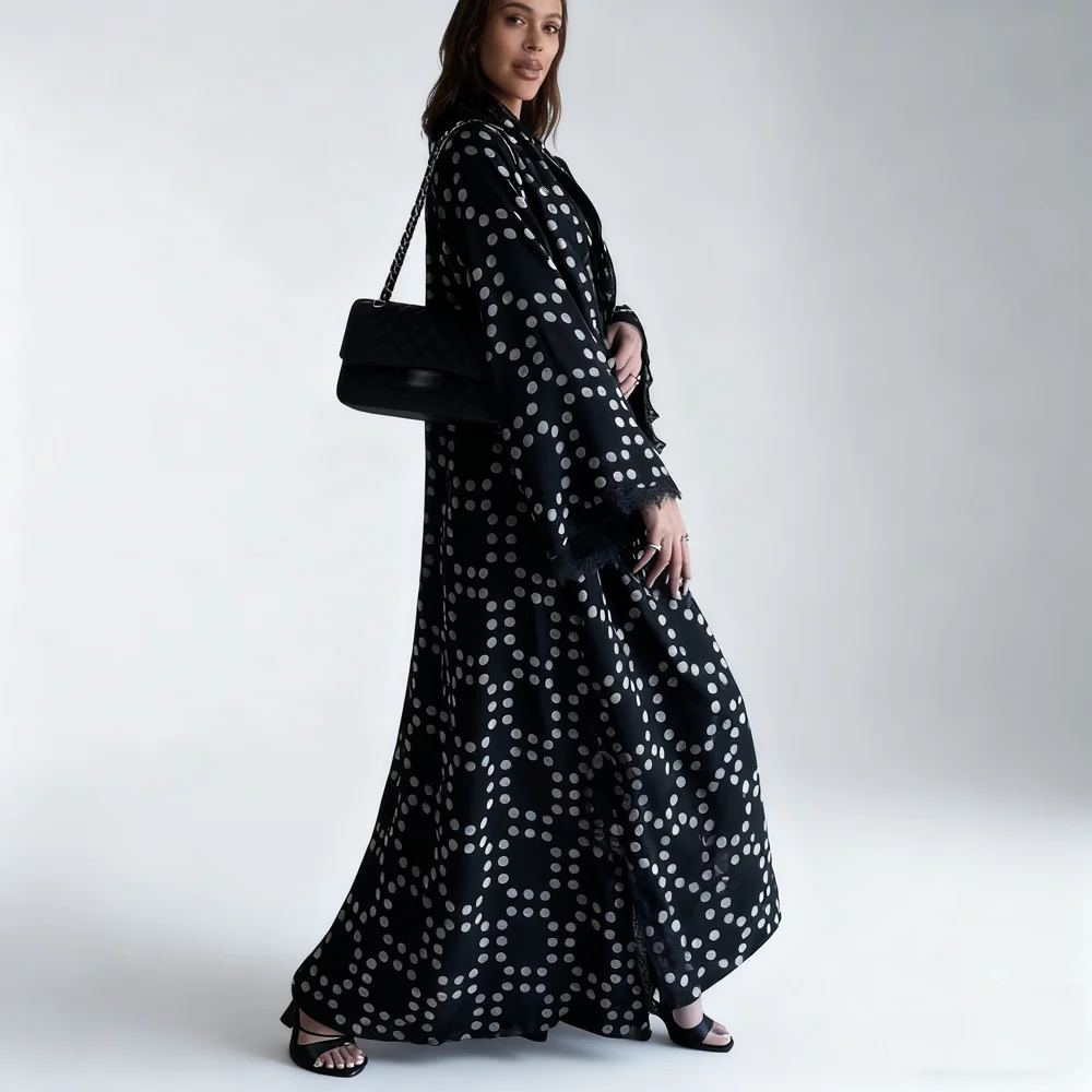 Ramadan dubaï à pois Hijab ouvert Kimono Robe ensemble femmes musulmanes Robe Abbayas turquie Femme Jalabiya Robe arabe vêtements islamiques