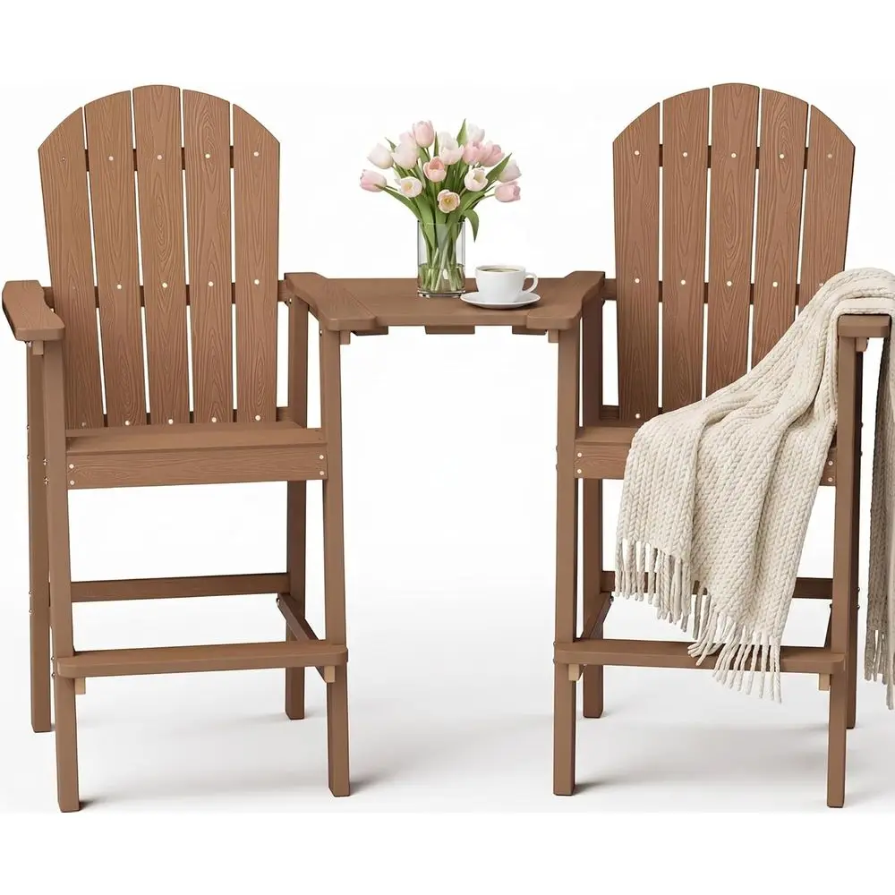

2-Piece Oversized Outdoor Bar Height Adirondack Chairs Set - Weather-Resistant for Balcony, Deck, Backyard, and Poolside
