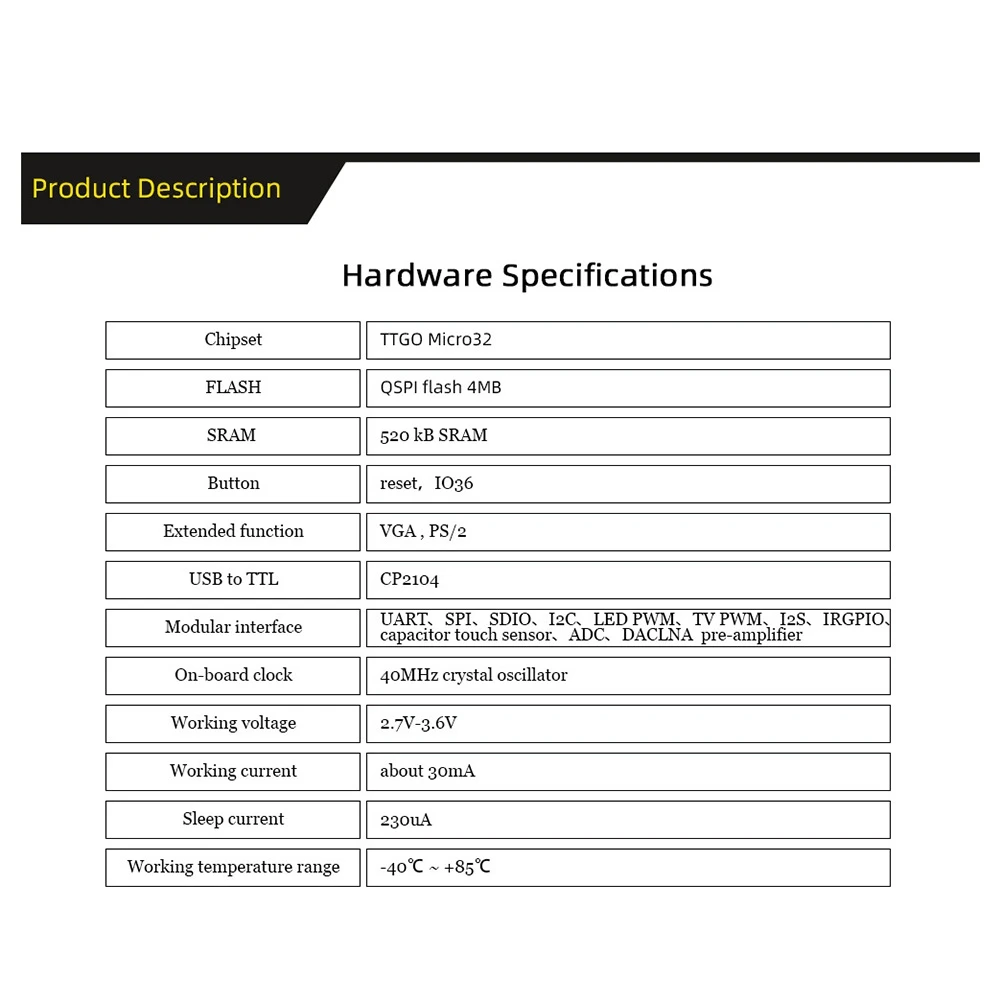 N89R FabGL VGA32 VGA ESP32 moduł PSRAM V1.4 kontroler PS/2 klawiatura mysz biblioteka graficzna gra ANSI/VT obwody zaciskowe