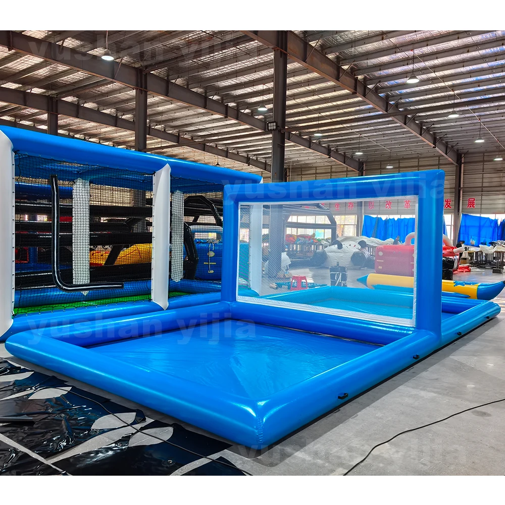 33FT Inflatable Water Volleyball Field with Net & Pump - Giant Floating Volleyball Pool for Beach, Lake, Backyard & Pool Parties