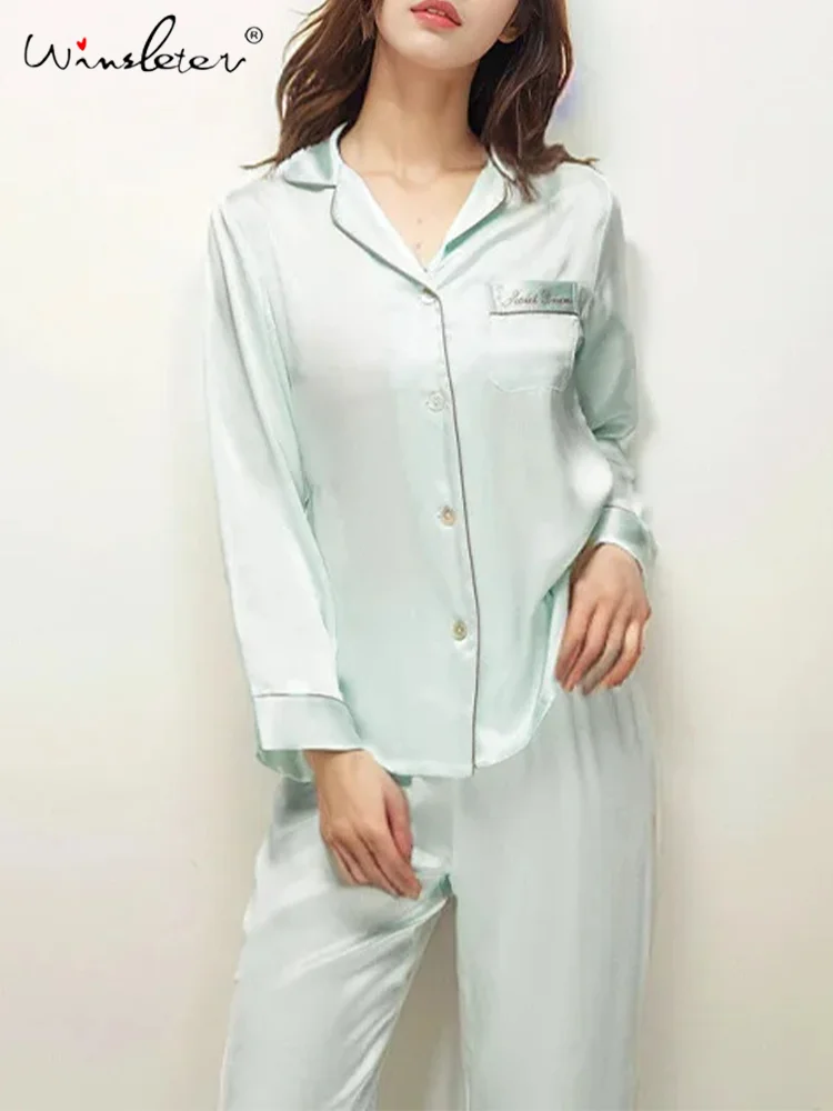 

Winsleter,Women Long Sleeve Pants,16MM 100%Real Silk Pajama Set,Jacquard Elegant Causal Homewear,2024 Summer Fall S550154QM