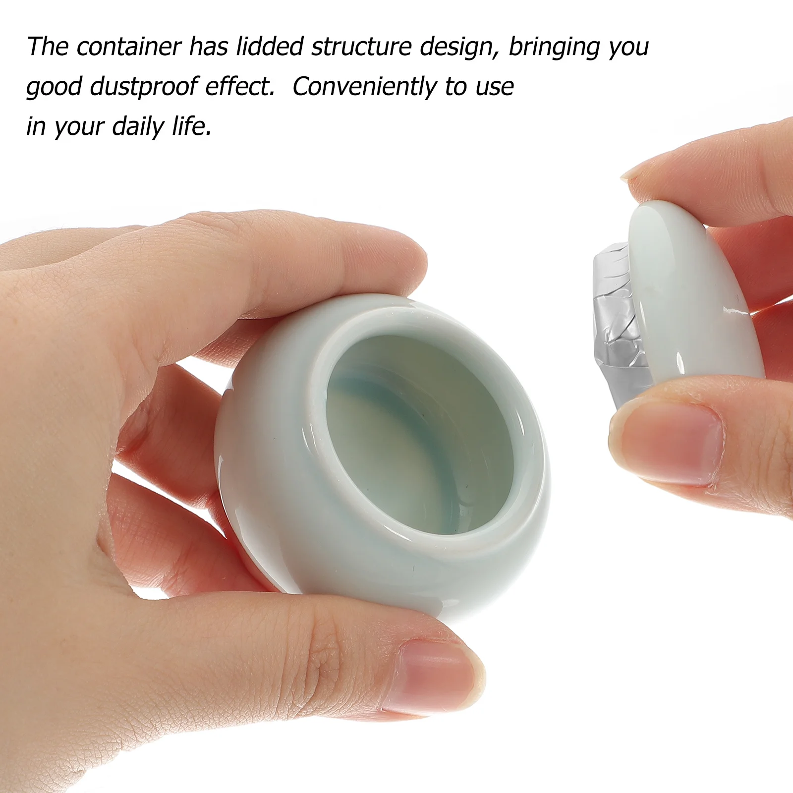

2Pcs Ceramic Balm Jars Multipurpose Cosmetics Storage Containers Small Compact Organizer for Lip Balm Nail Brush Holder