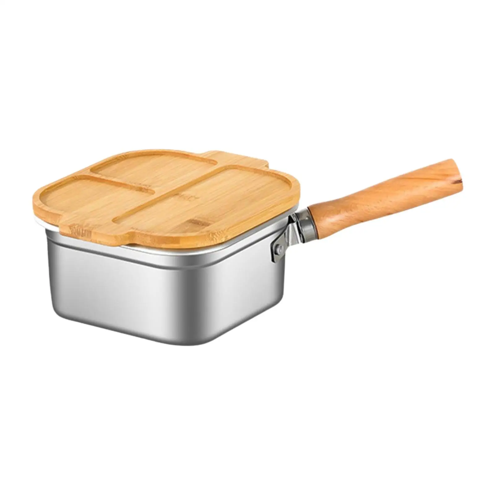 Mini freidora, olla, cocina de acero inoxidable, mango extraíble de madera con cesta para freír, herramienta de cocina de 2500ml, olla para cocinar al vapor para pollo