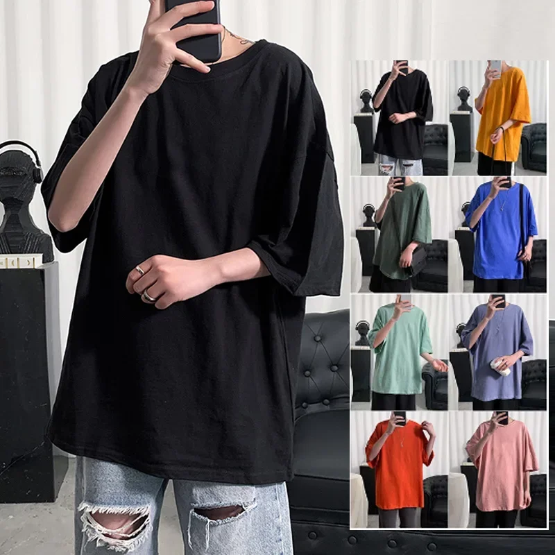 

Summer Casual Oversized T Shirt Men Loose Fashion Harajuku Crew Neck Streetwear Hip Hop Plain Tops Tees 4XL 5XL