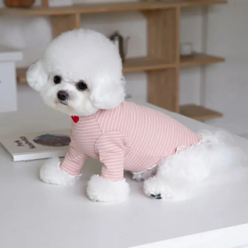 Cute Sweet Dog Clothes Love Embroidered Stripe Bottom Shirt Cute Home Print Tank Top Pet Clothes Dog T-shirt Puppy Clothes