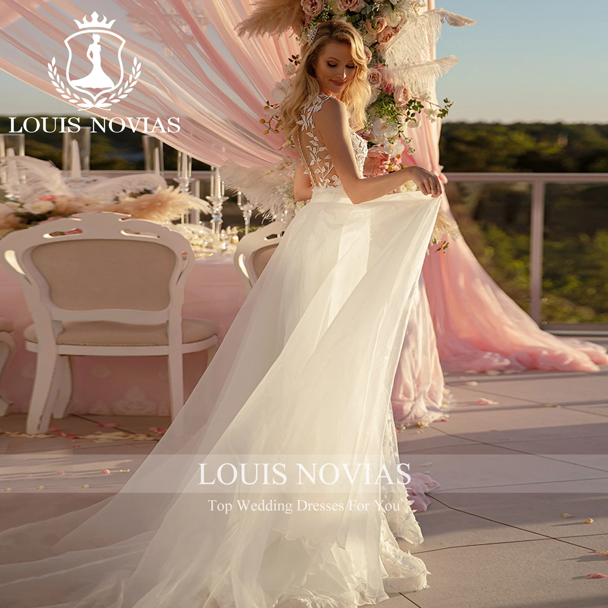 LOUIS NOVIAS-vestido De Novia De sirena con cuello en V, traje semitransparente con botones, tren desmontable, 2023