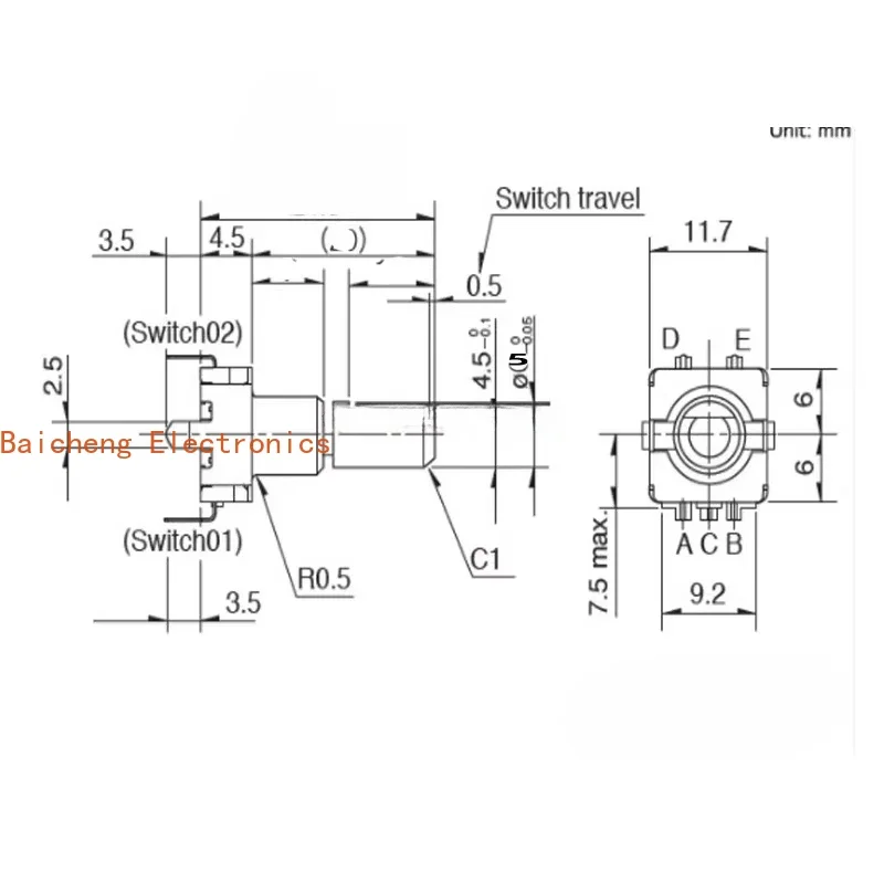 10PCS  left and right reset encoder car volume without band press handle rotation returns to the original position shaft 24mm