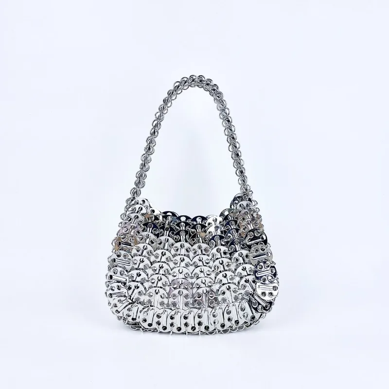 New High-end Texture Metal Spray Painted Iron Sequin Solid Color Hand-held Underarm Bag Handcrafted Woven Custom Women\'s Bags