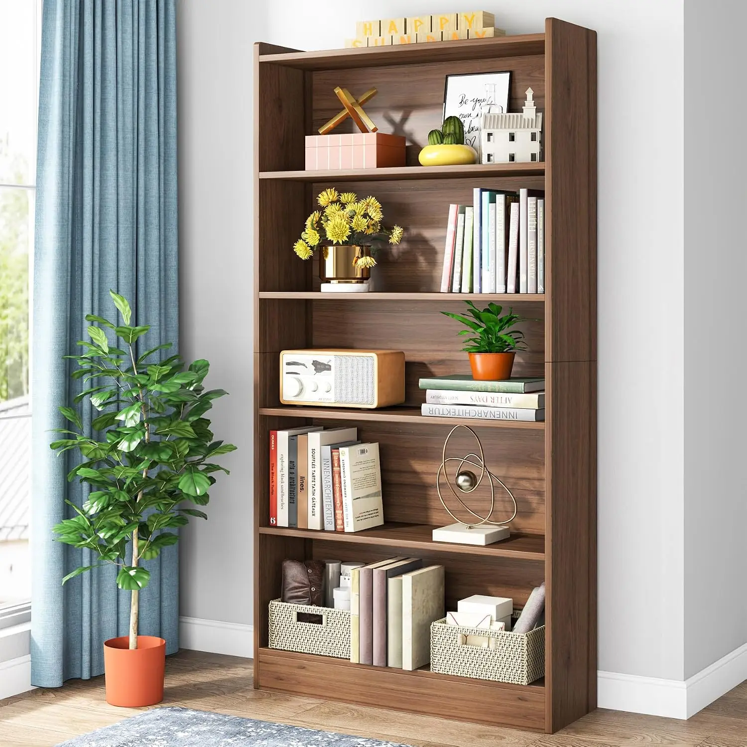 72-inch 6-Tier White Bookcase & Storage Shelf, Large Open Wood Display Shelving Unit For Bedroom Living Room Office, Customized