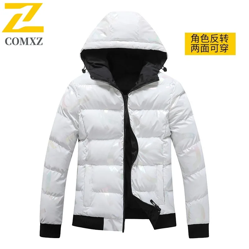 COMXZ Giacca imbottita alla moda da uomo con cappuccio Sci all'aperto Parka caldo addensato Finitura lucida Cappotto imbottito invernale leggero