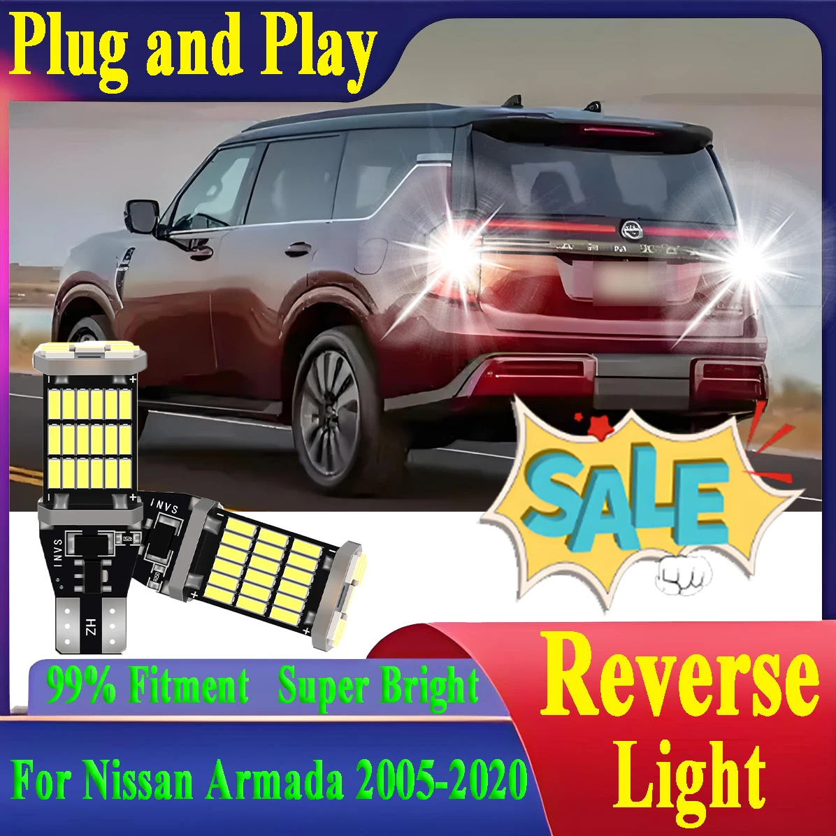 

2X W16W T15 921 Canbus LED Car Reverse Light 6000K CSP Chips Super Bright For Nissan Armada 2005-2020 Back Up Lamp Plug and Play
