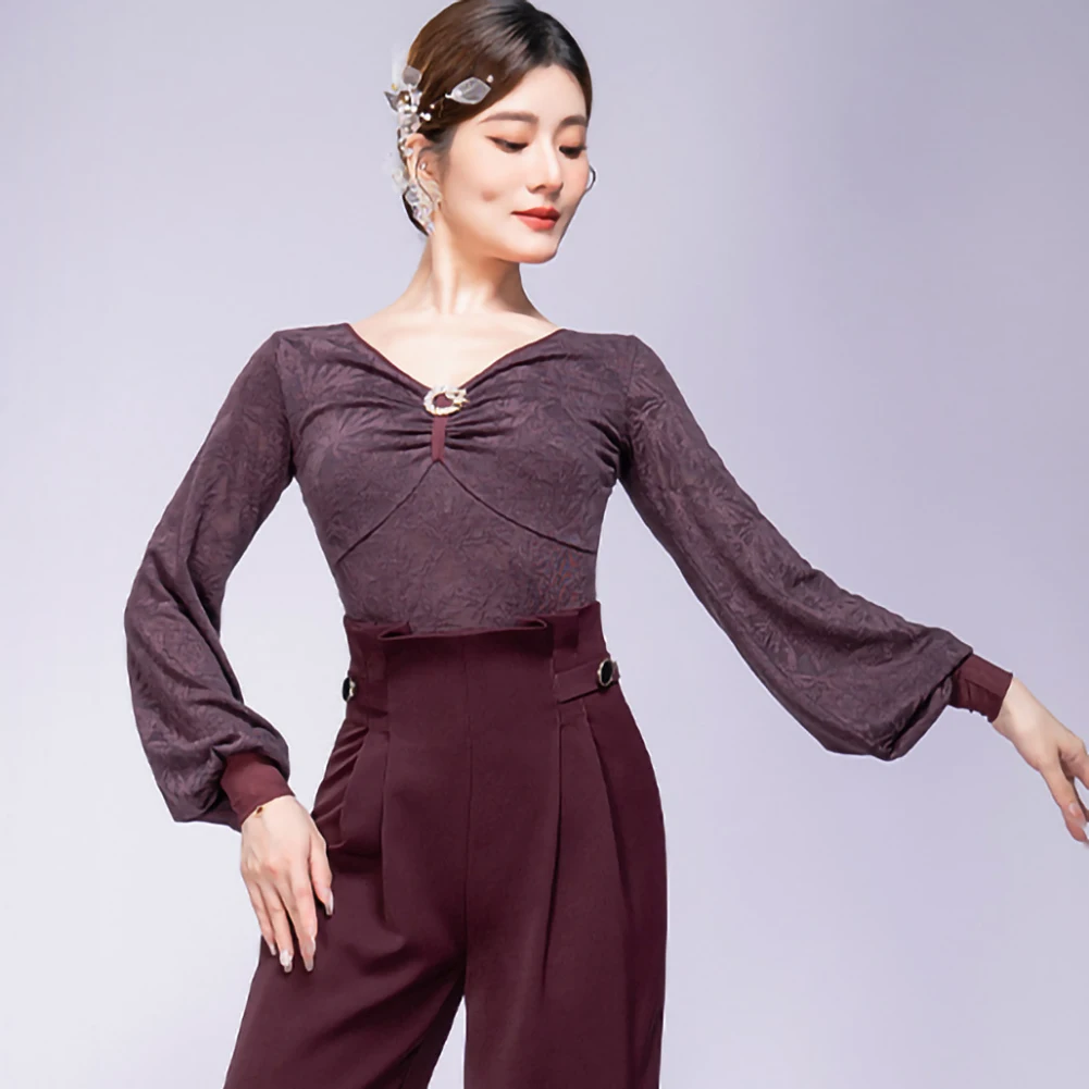 

Lantern Sleeves Black Ballroom Dance Top Waltz Ballroom Fuchsia Elegant Modern Dance Top Practice Clothes Caramel Ballroom Dress