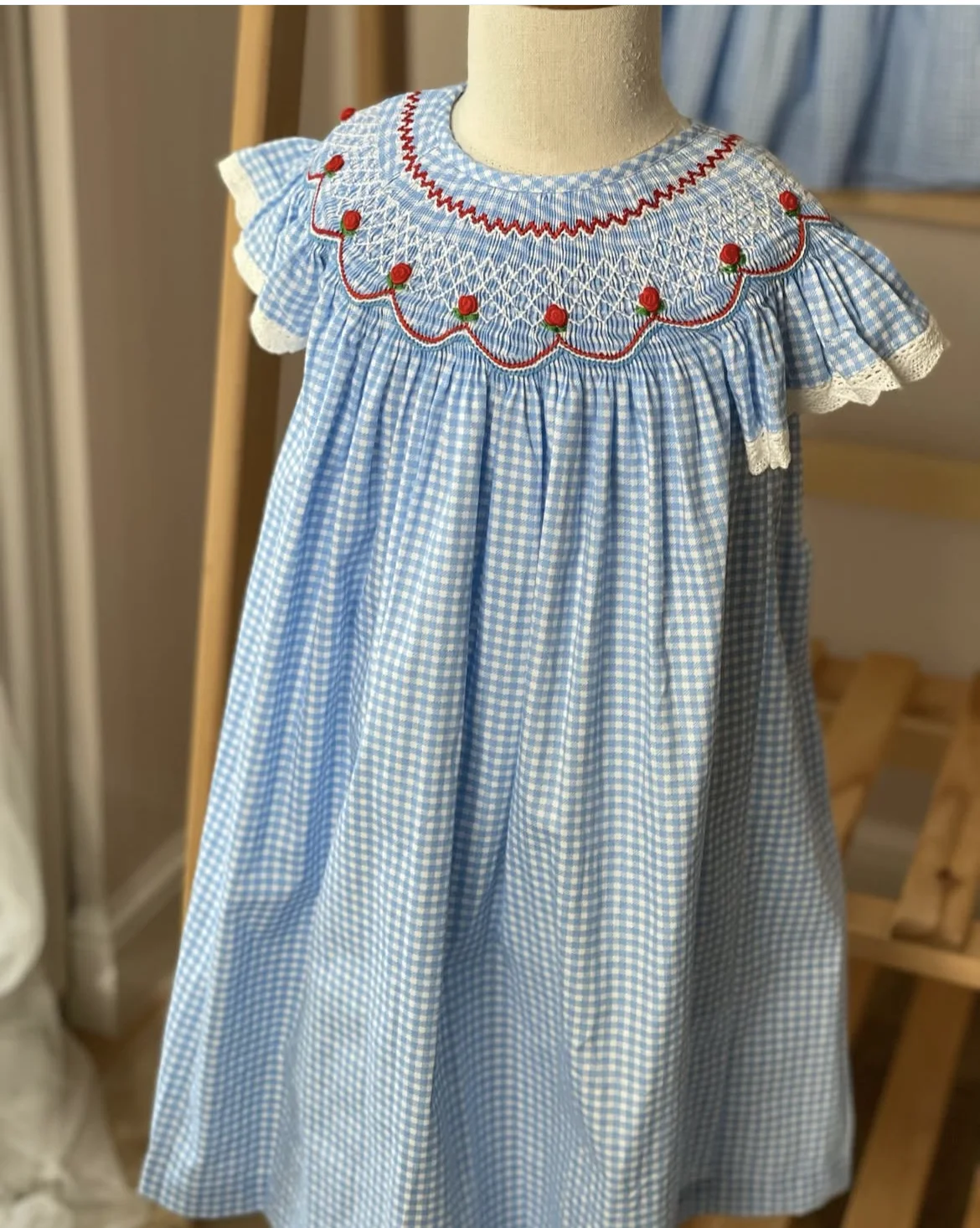 

0-12Y Baby Girl Summer Blue Smocked Handmade Turkish Vintage Princess Dress for Birthday Holiday Easter Photography Eid A34