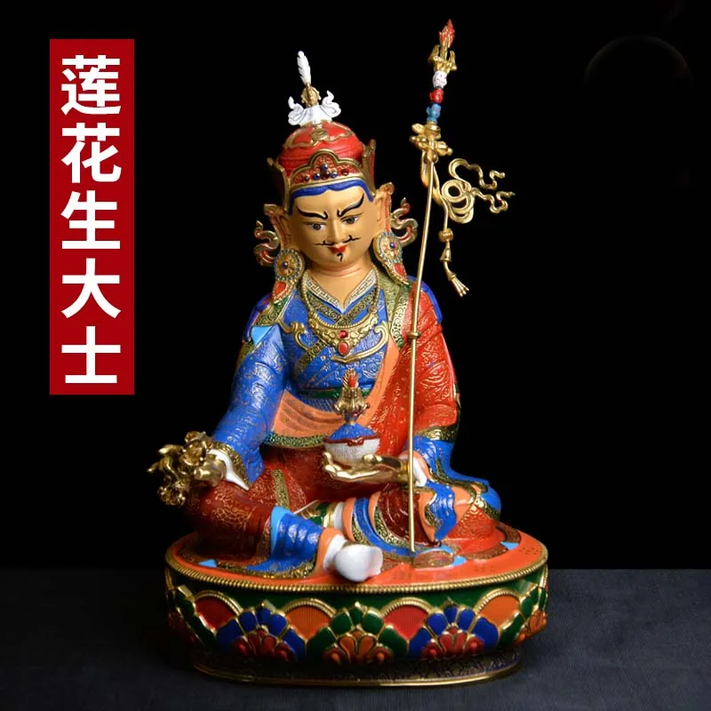 high grade Upscale Tibet Thailand COLOR painted Guru Rinpoche Padmasambhava COPPER Buddha statue Efficacious safety Buddha