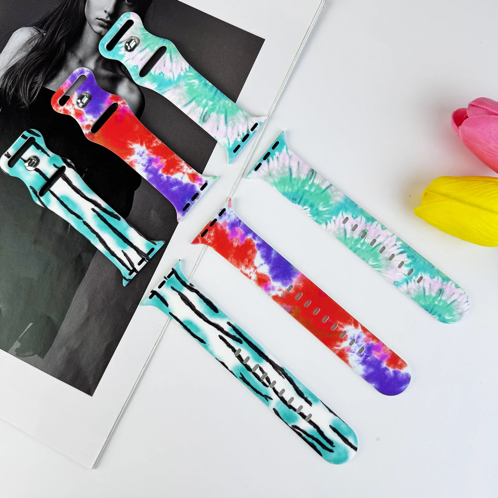 Tali silikon seri Tie-Dye, gelang silikon untuk jam tangan Apple 9 8 7 SE 6 tali gelang yang dapat diganti untuk iWatch 45mm 44mm 42mm 41mm