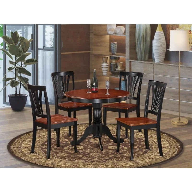 5 Piece Kitchen Set for 4 Includes a Round Room Table with Pedestal and 4 Dining Chairs, 36x36 Inch