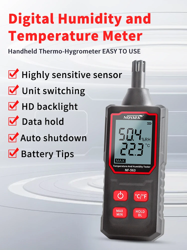 NOYAFA Digital Temperature and Humidity Meter High Precision Sensor Used for Home,Wine Cellar,Warehouse,Data Storeroom and etc