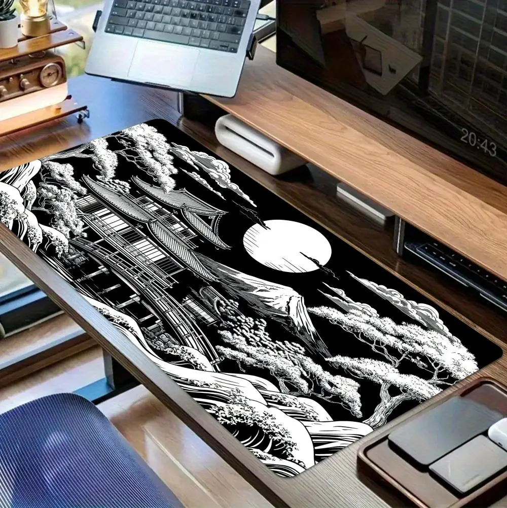 แผ่นรองเมาส์ลายภาพวาดทิวทัศน์ ขนาดใหญ่ สำหรับคอมพิวเตอร์ สำนักงาน เล่นเกม แผ่นรองโต๊ะ XXL ยางกันลื่น ขอบเย็บ แผ่นรองคีย์บอร์ด แผ่นรองโต๊ะยาว
