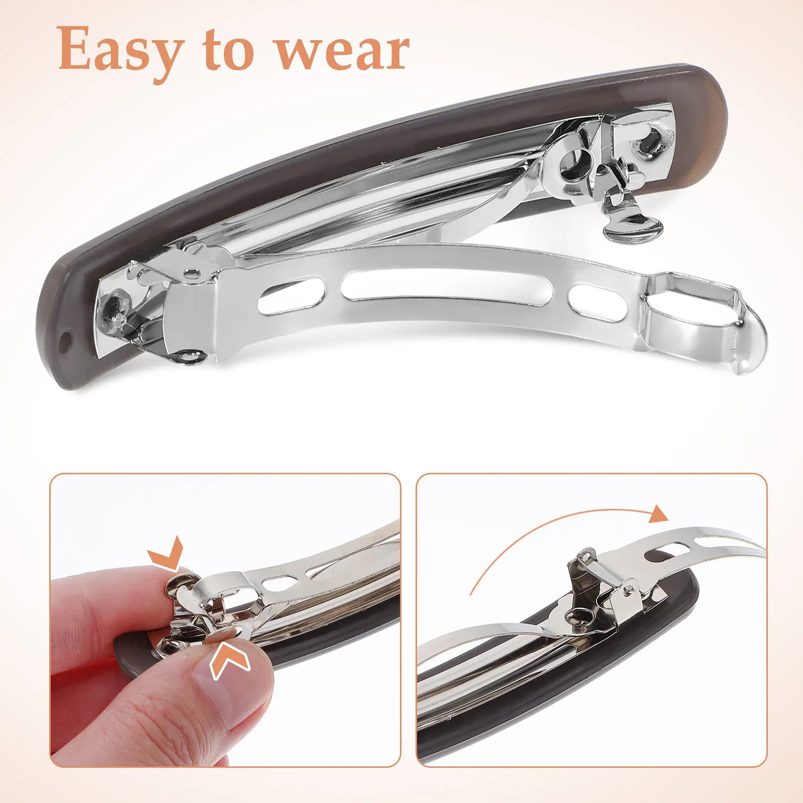 3Pcs Fashion Hair Barrettes Resin and Stainless Steel Snap Clips Strong Secure Hair Styling Tools for Women Multi Colors