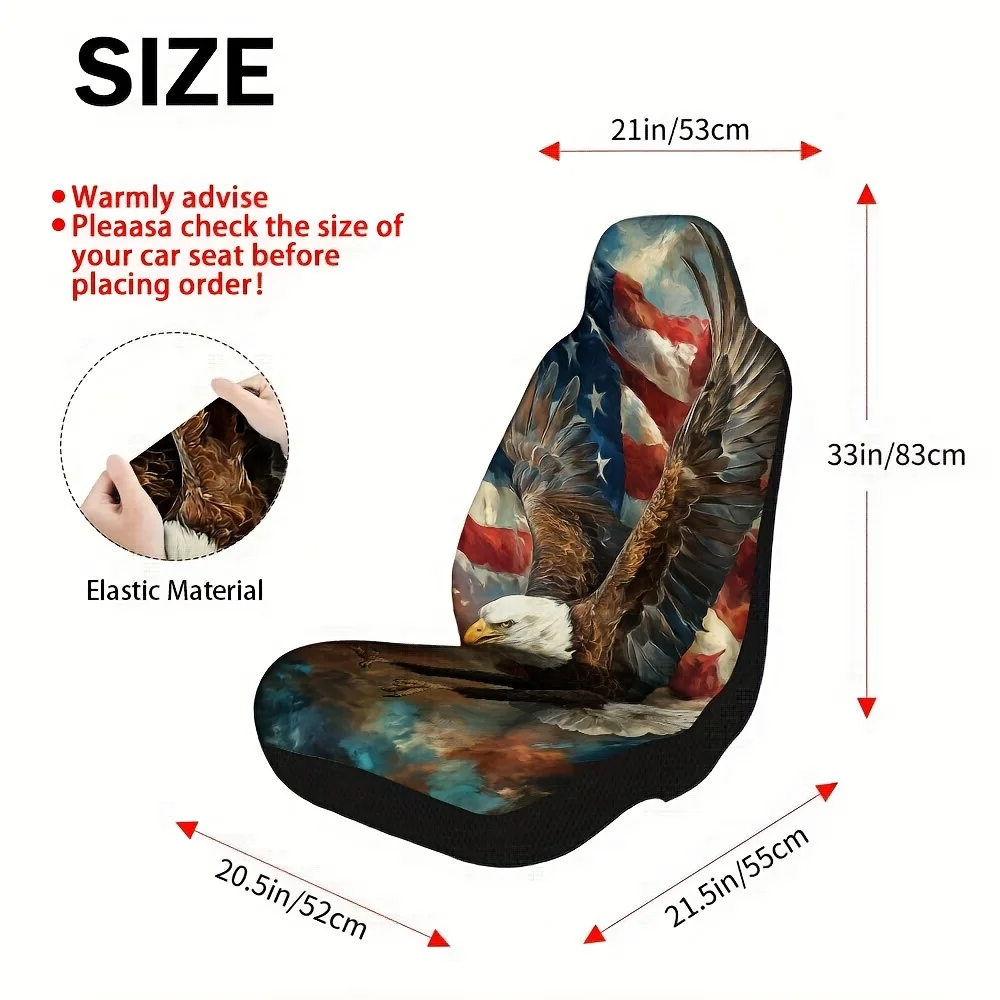 2pcs Independence Day Bald Eagle Design Universal Car Seat Cover Set For Most Cars – Stylish, High-Quality, Durable Protector Se