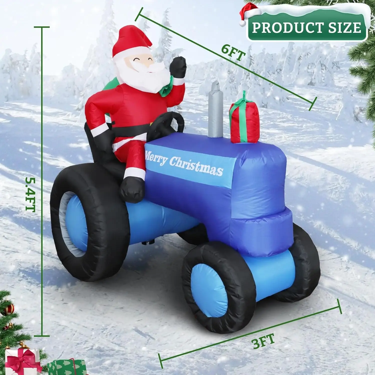 5.5FT H Christmas Inflatable Santa Claus Drive Tractor with Build-in LED Lights, Blow up Christmas Inflatable Outdoor Decoration