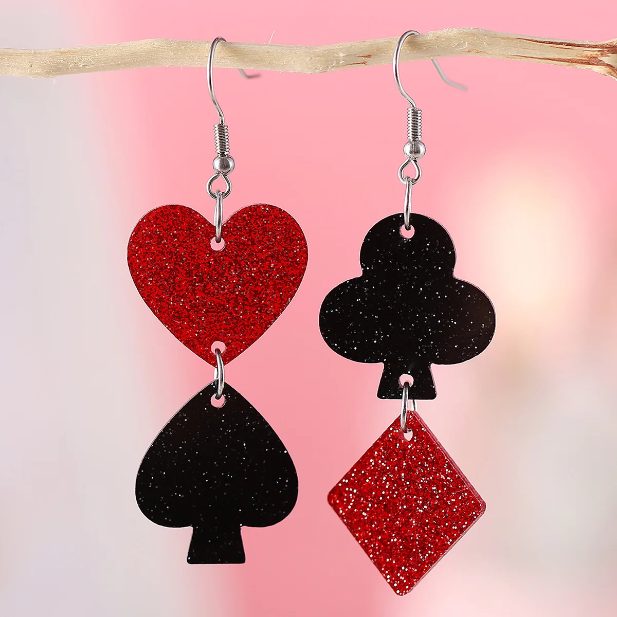 new Valentine's Day playing card color love sequined acrylic pendant earrings blingbling earrings