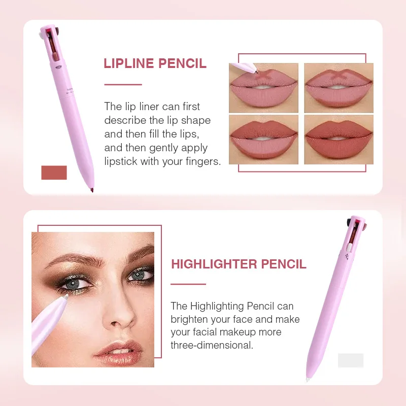 Professionele Make-Up Pennen Multifunctionele 4 In 1 Tekening Wenkbrauw Potlood Eyeliner Contour Pen Easy Color Lip Liner Pen Beauty Tools