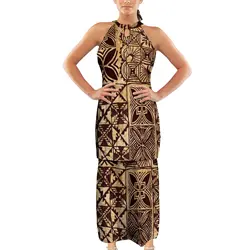 Polynesian Puletasi Samoa Custom Pacific Island Style Set Skirt Cutout Art Sexy Long Dress Summer Tribal Ethnic Design Set Skirt