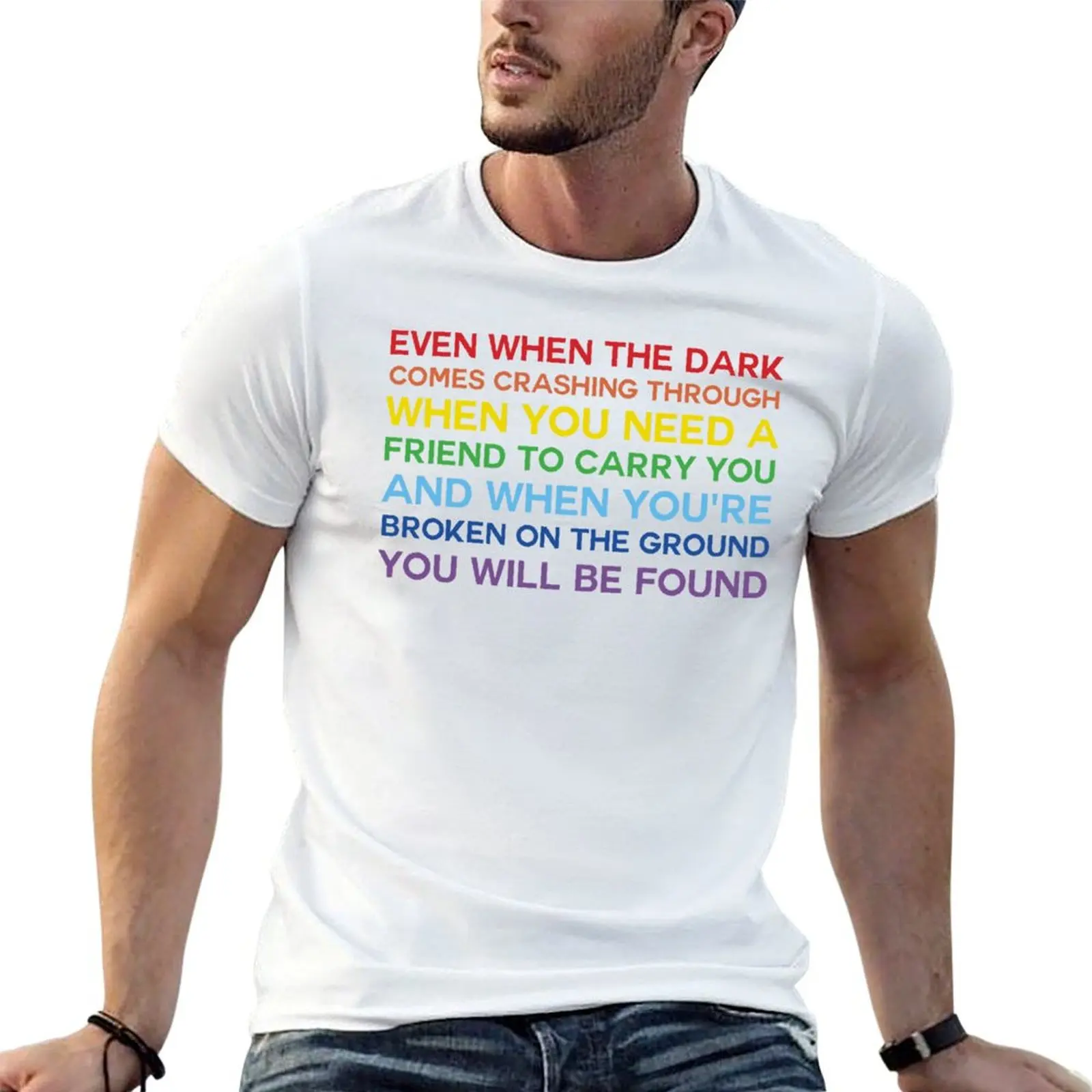 DEH - Even When the Dark Rainbow T-Shirt Fashion Casual Short Sleeve T-Shirt
