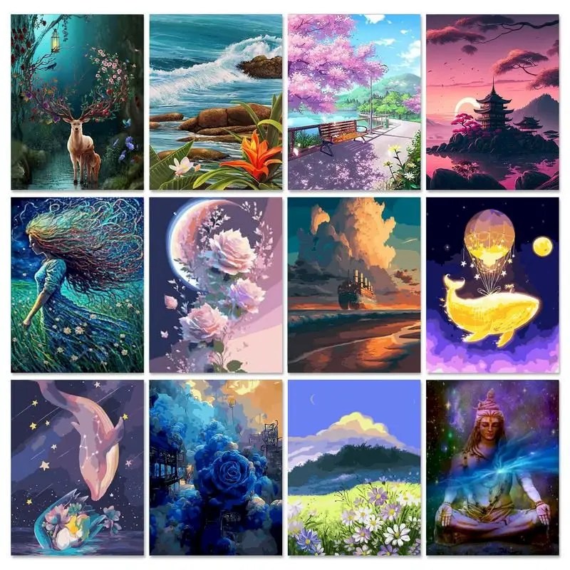 

CHENISTORY Painting By Numbers For Adults Landsape Diy Kit Flower On Canvas Drawing Acrylic Paint By Numbers For Home Wall Decor
