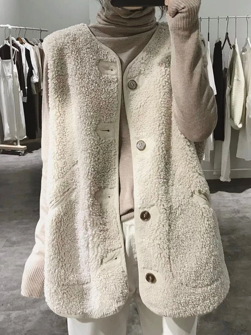 ラムファーベスト レディース レザー＆ファー インテイテッド 新作 2024年春 韓国版 ふわふわベスト ジャケット アウターウェア ショルダーパッド